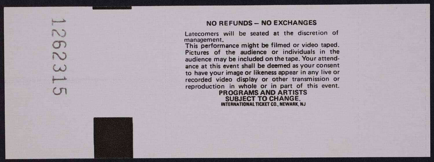 Ticket for Spirituals: Kathleen Battle and Jessye Norman, March 18, 1990 (back)