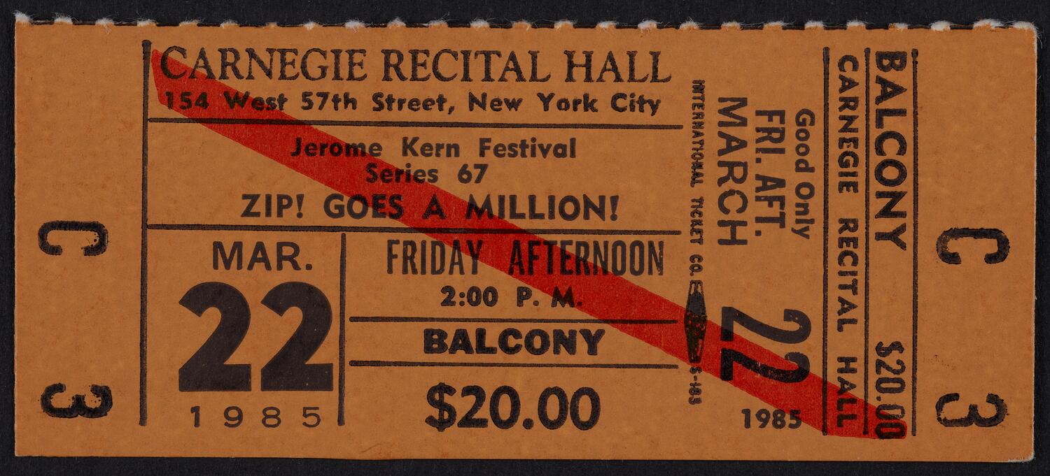 Ticket for Zip! Goes a Million!, March 22, 1985 (front)