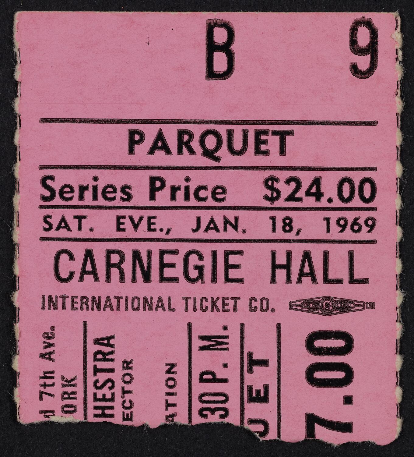 Ticket for Boston Symphony Orchestra, January 18, 1969 (front)