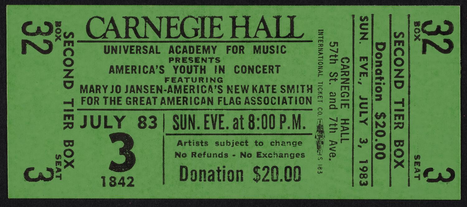 Ticket for America's Youth in Concert, July 3, 1983 (front)