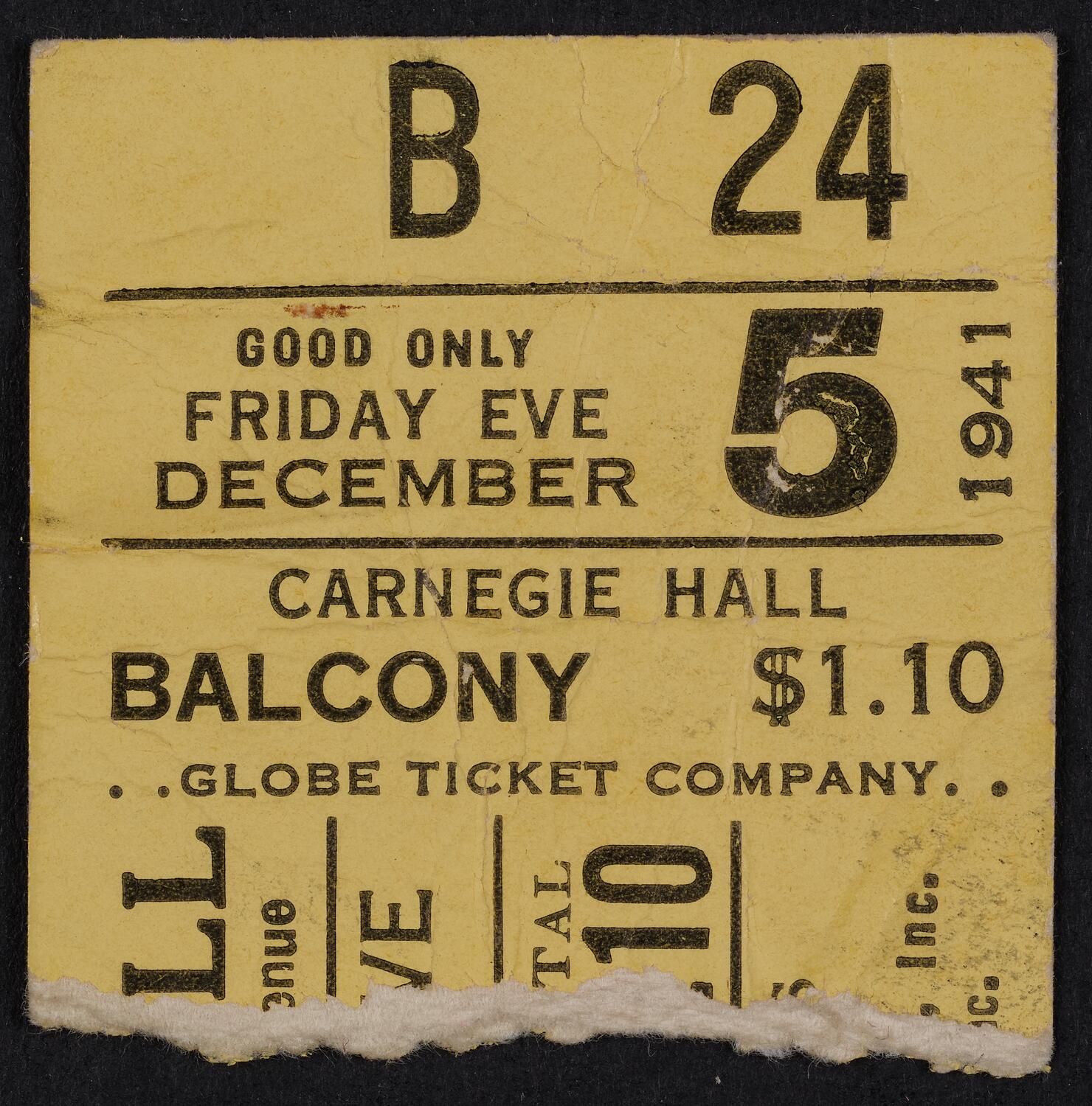 Ticket for Robert Casadesus, December 5, 1941 (front)