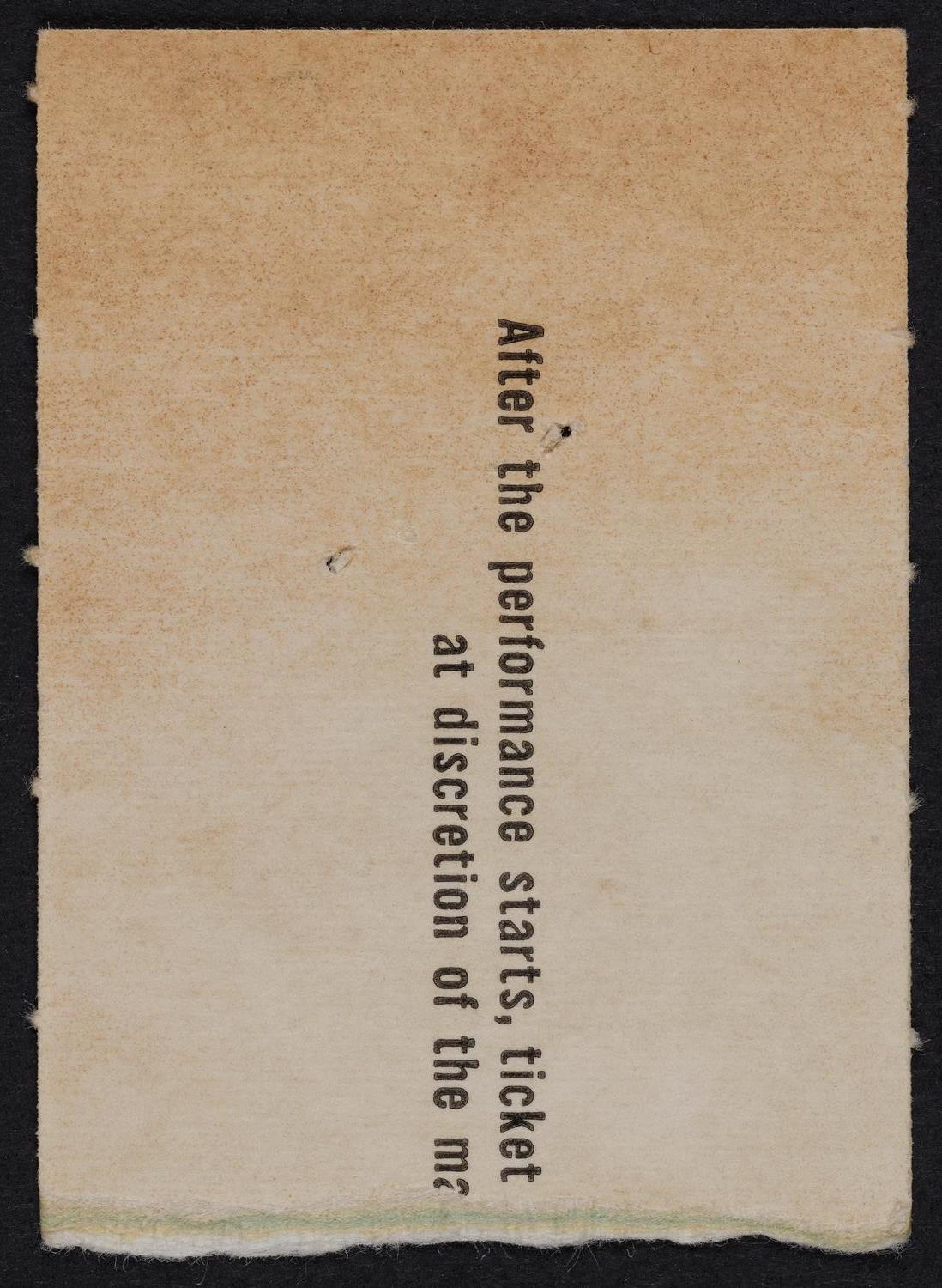 Ticket for New York Philharmonic, February 13, 1960 (back)