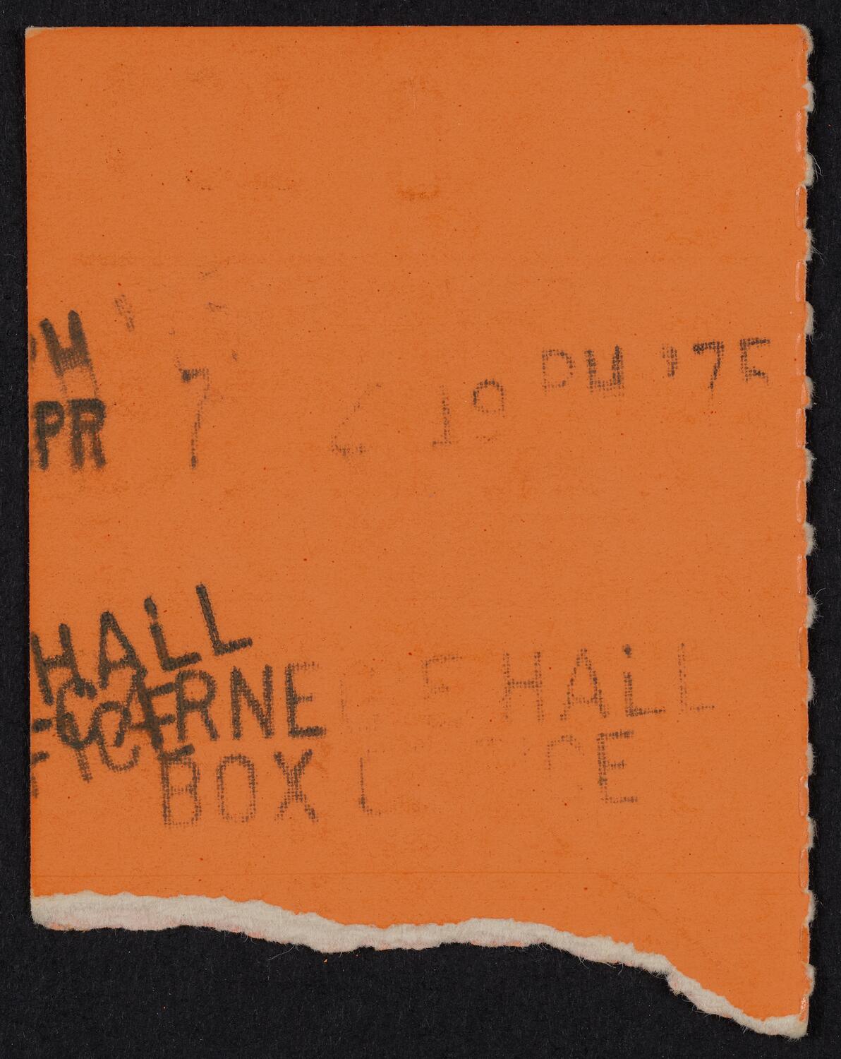 Ticket for American Symphony Orchestra, April 20, 1975 (back)