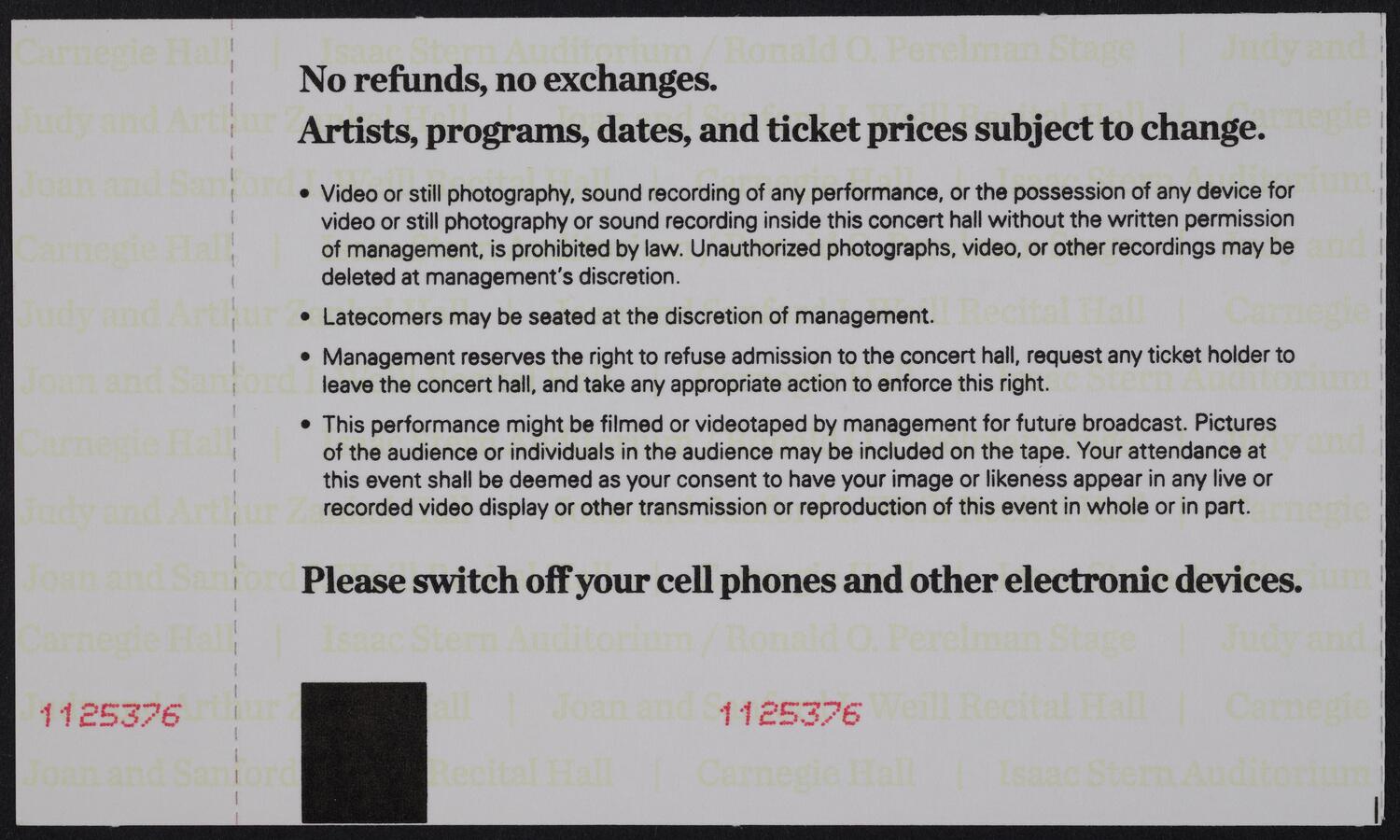Ticket for Elvis Costello, June 24, 2014 (back)