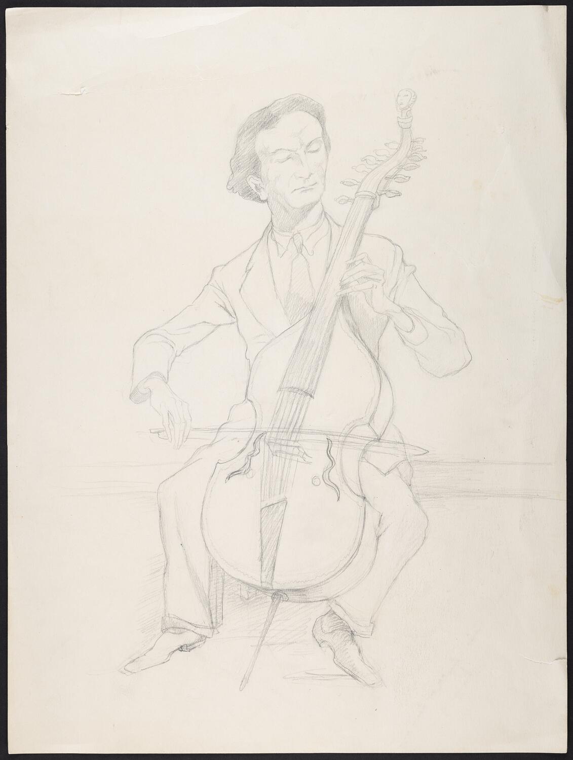 Sketch of figure playing the viola da gamba