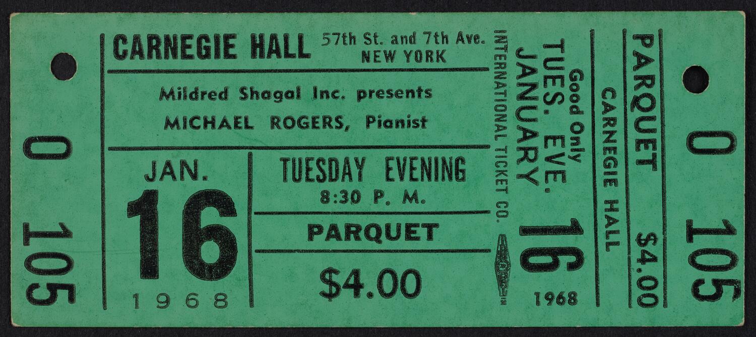 Ticket for Michael Rogers, January 16, 1968 (front)