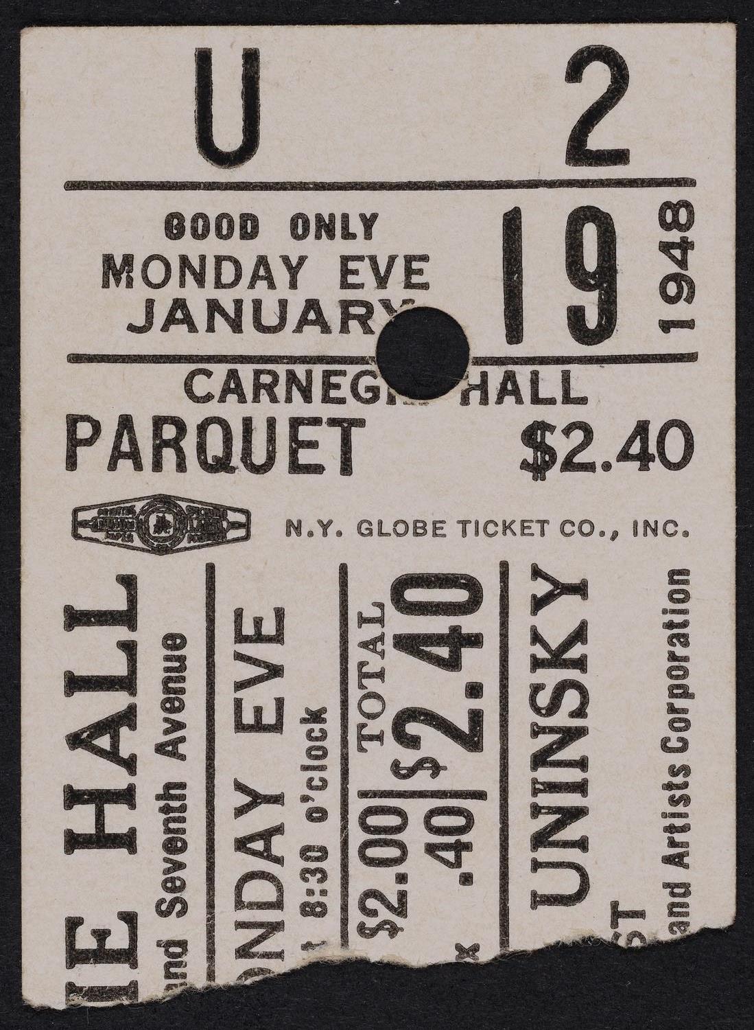 Ticket for Alexander Uninsky, January 19, 1948 (front)