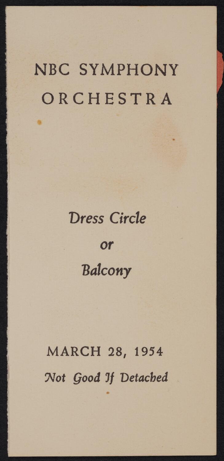 Ticket for NBC Orchestra, March 28, 1954 (front)