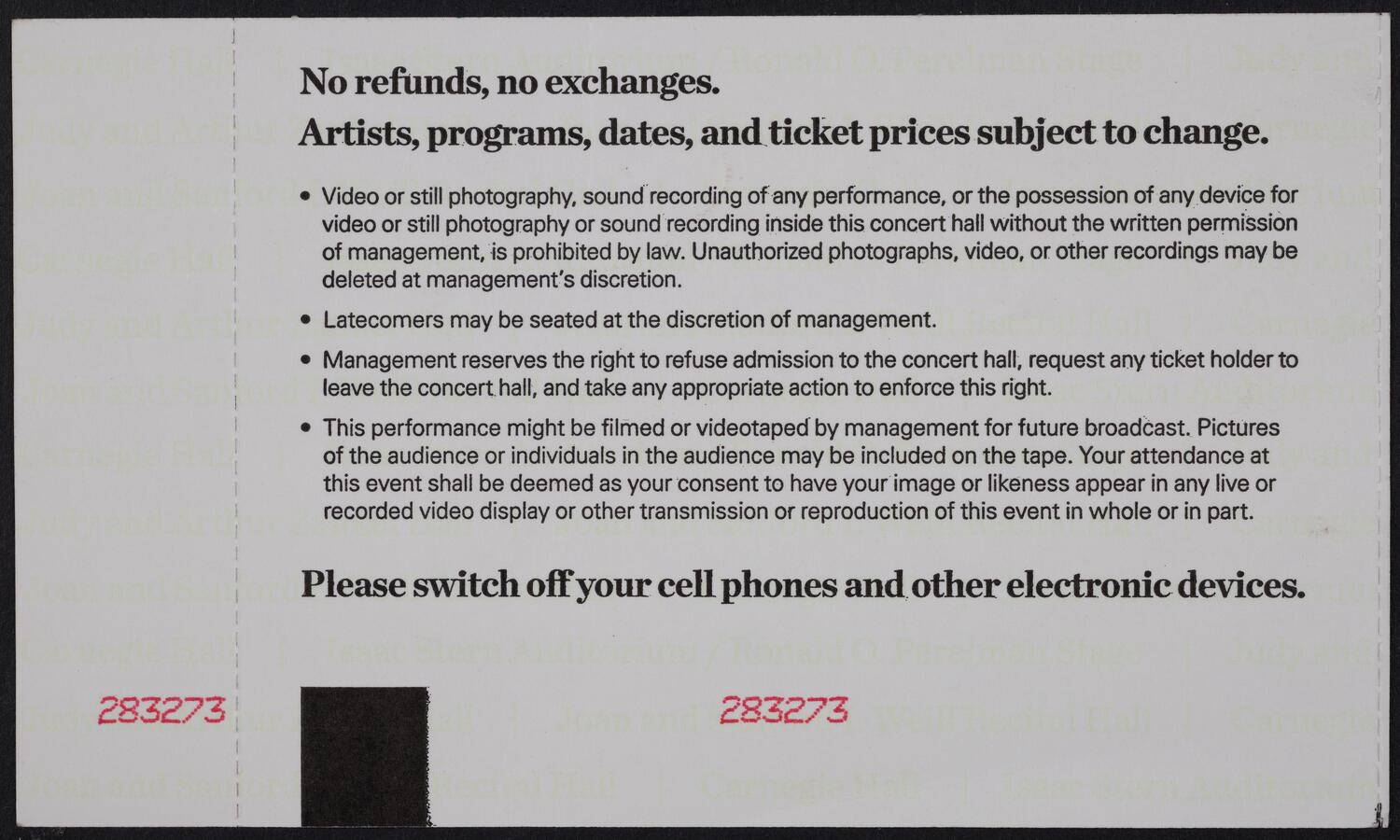 Ticket for Neil Young, January 10, 2014 (back)