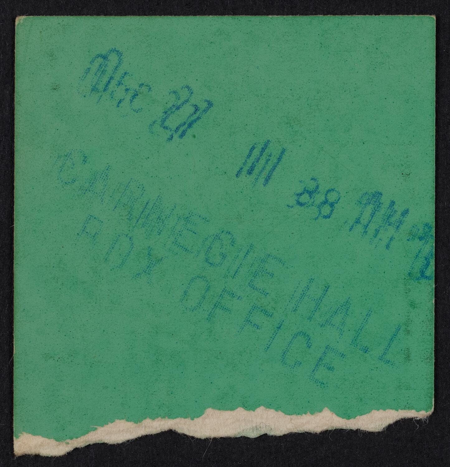Ticket for New School Concerts: Chamber Orchestra, December 28, 1967 (back)