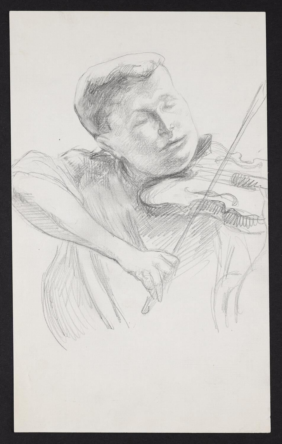 Close up sketch of Yehudi Menuhin playing the violin