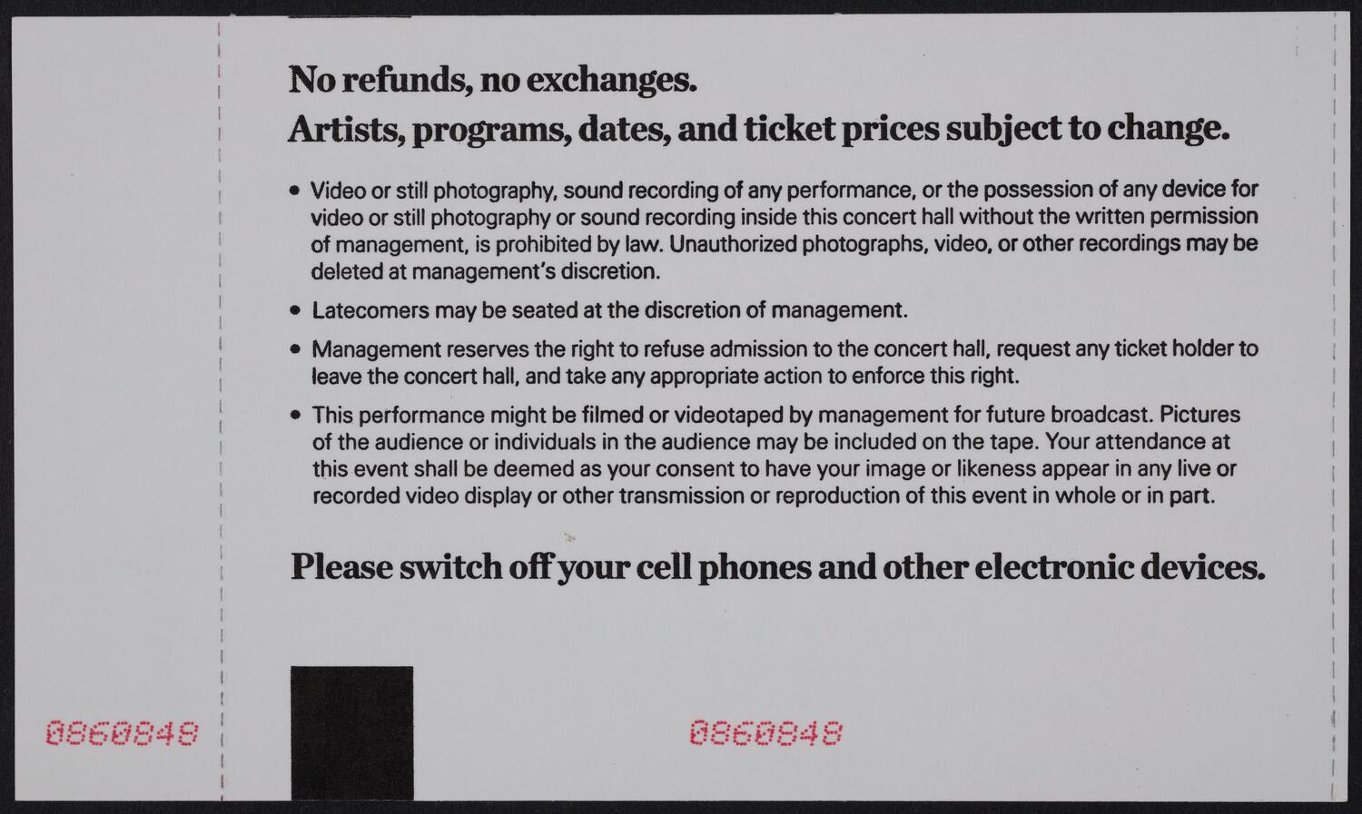 Ticket for New Banquet Spaces Event, August 14, 2014 (back)