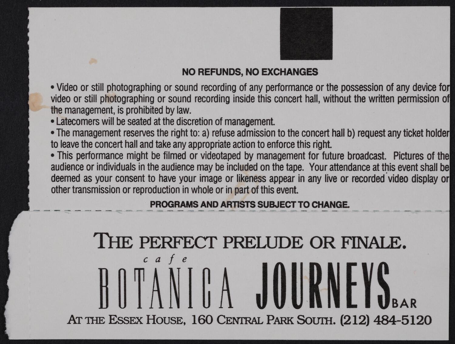 Ticket for Daltrey Sings Townsend, February 23, 1994 (back)