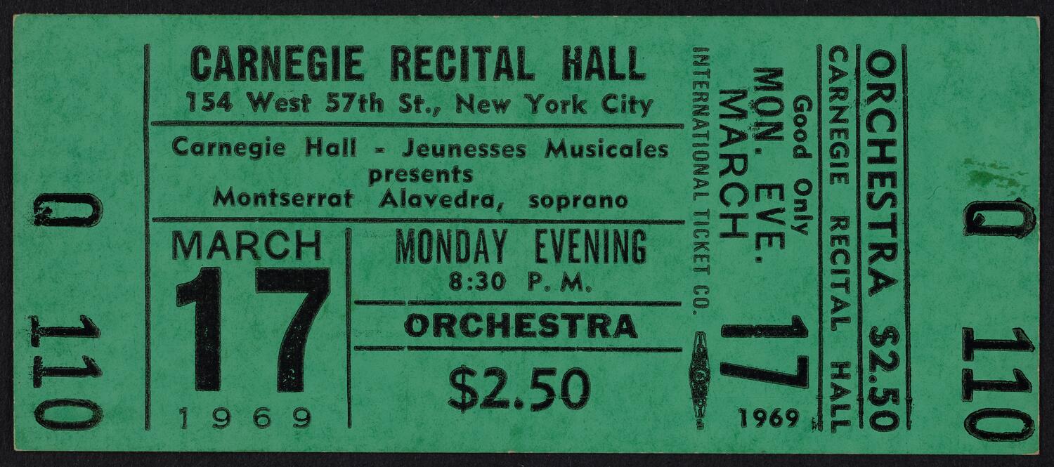 Ticket for Montserrat Alavedra, March 17, 1969 (front)