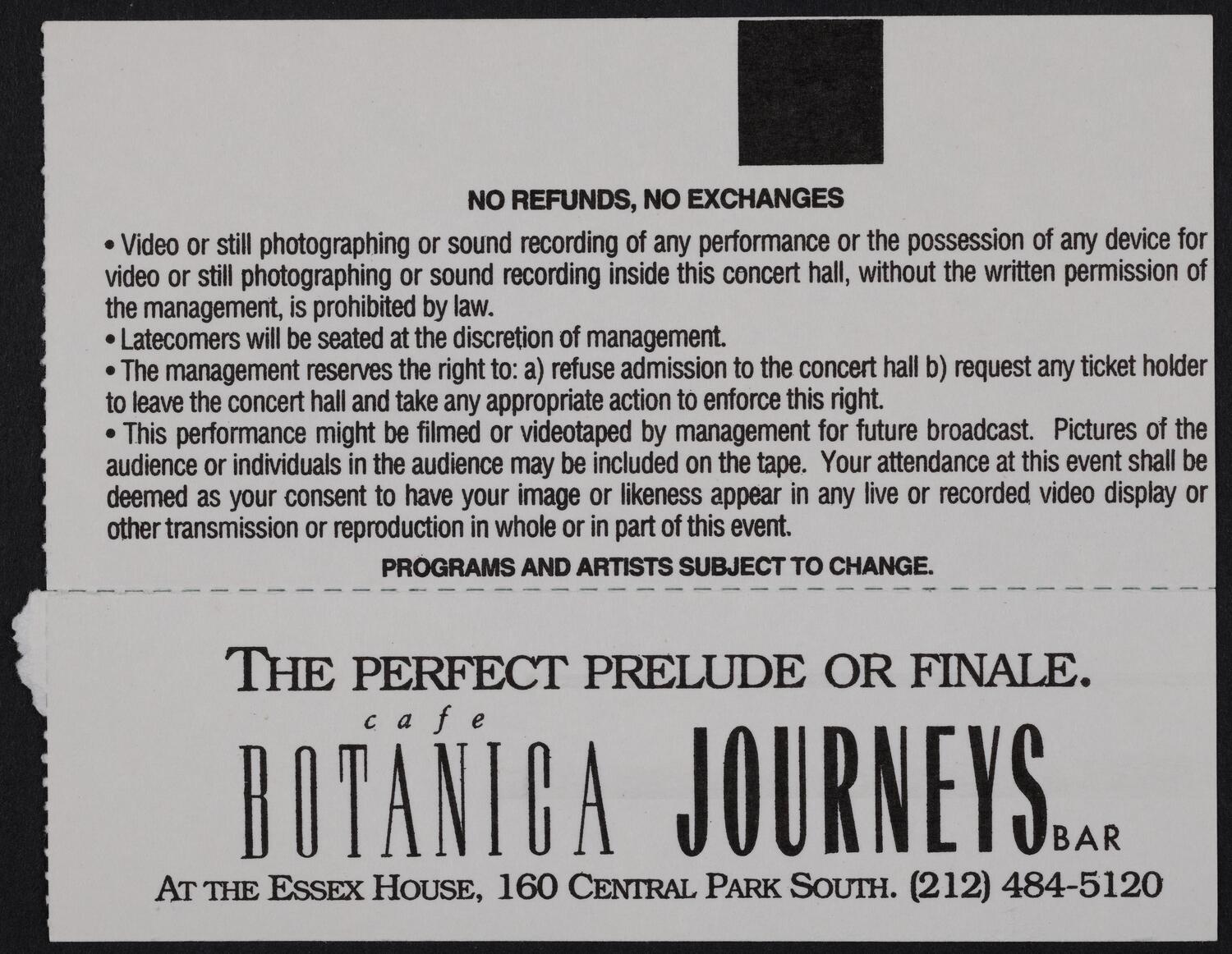 Ticket for Ella Fitzgerald Tribute: 75th Birthday Program, February 2, 1993 (back)