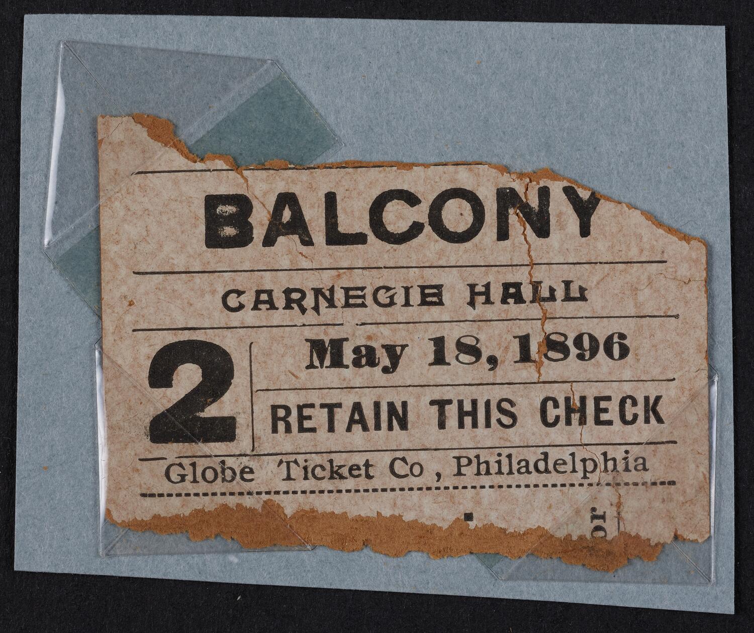 Ticket stub, May 18, 1896 (front)