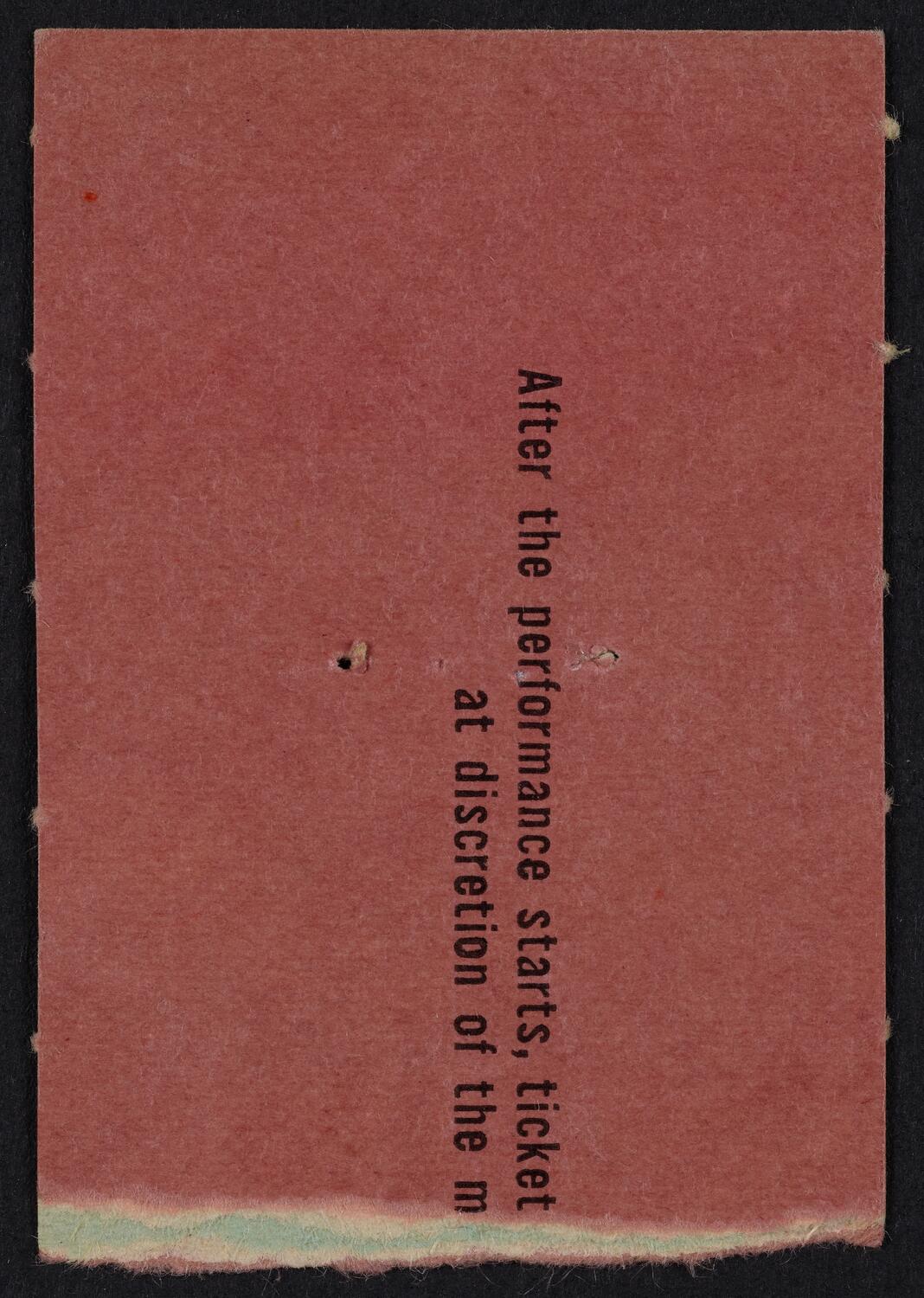 Ticket for New York Philharmonic, October 28, 1961 (back)