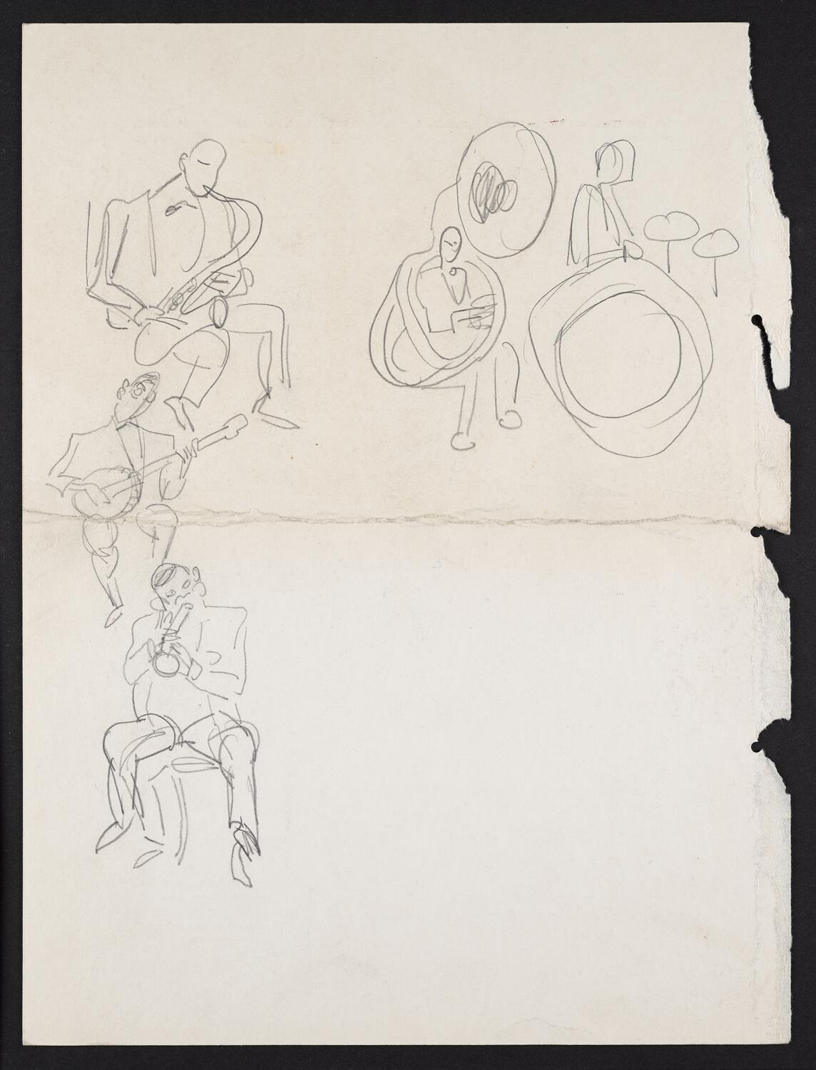 Sketches of figures playing various instruments