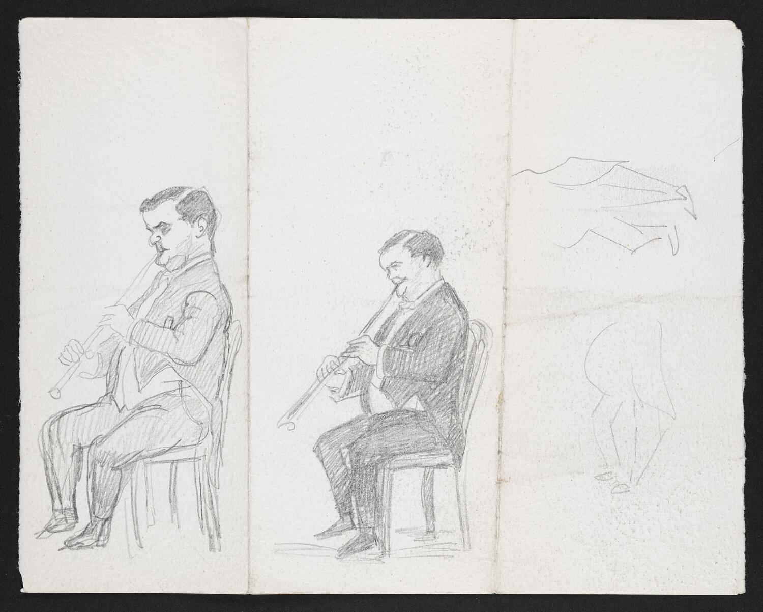 Sketches of Bruno Labate playing the oboe