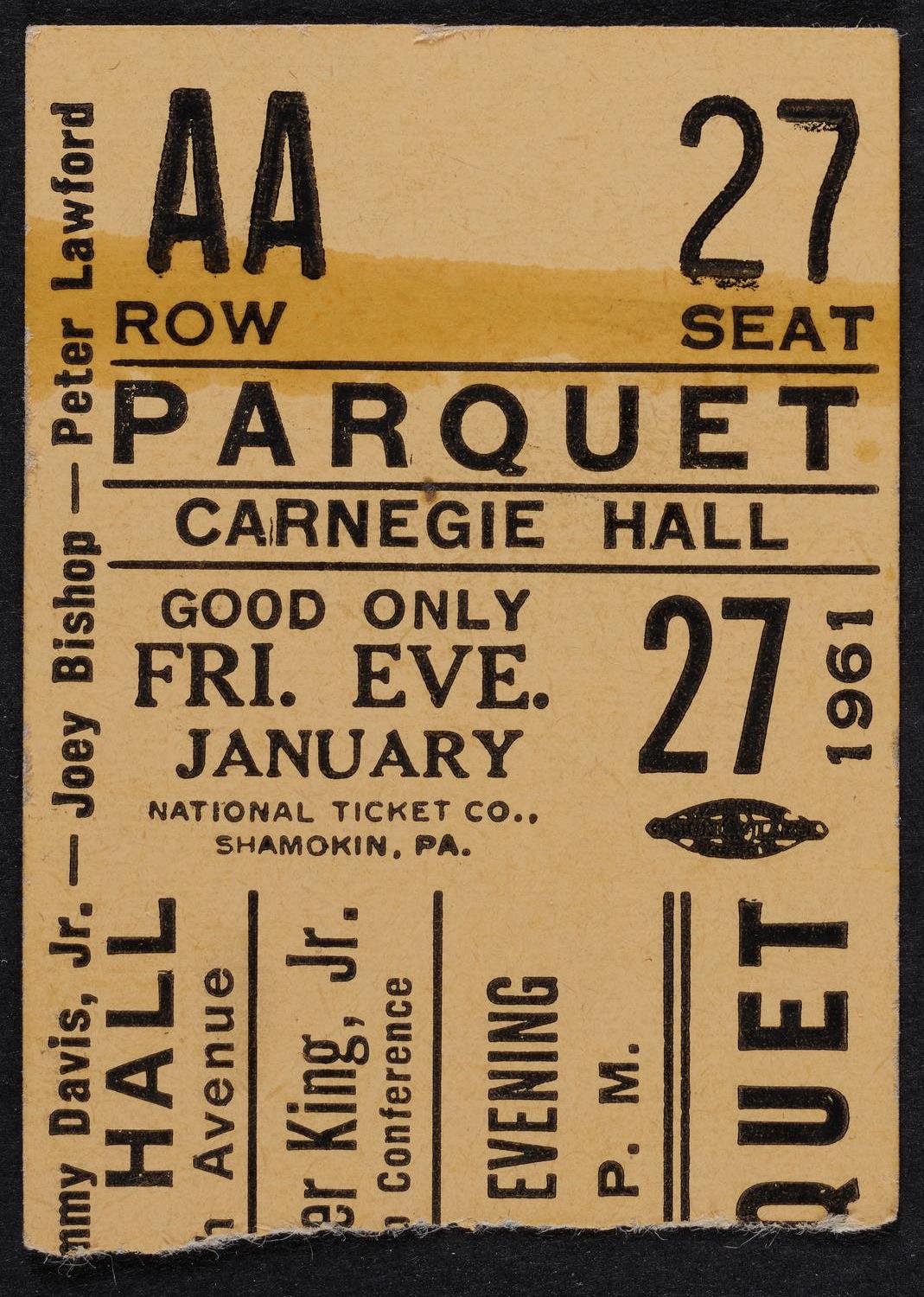 Ticket for Benefit: Southern Leadership Conference (Tribute to Martin Luther King, Jr.), January 27, 1961 (front)