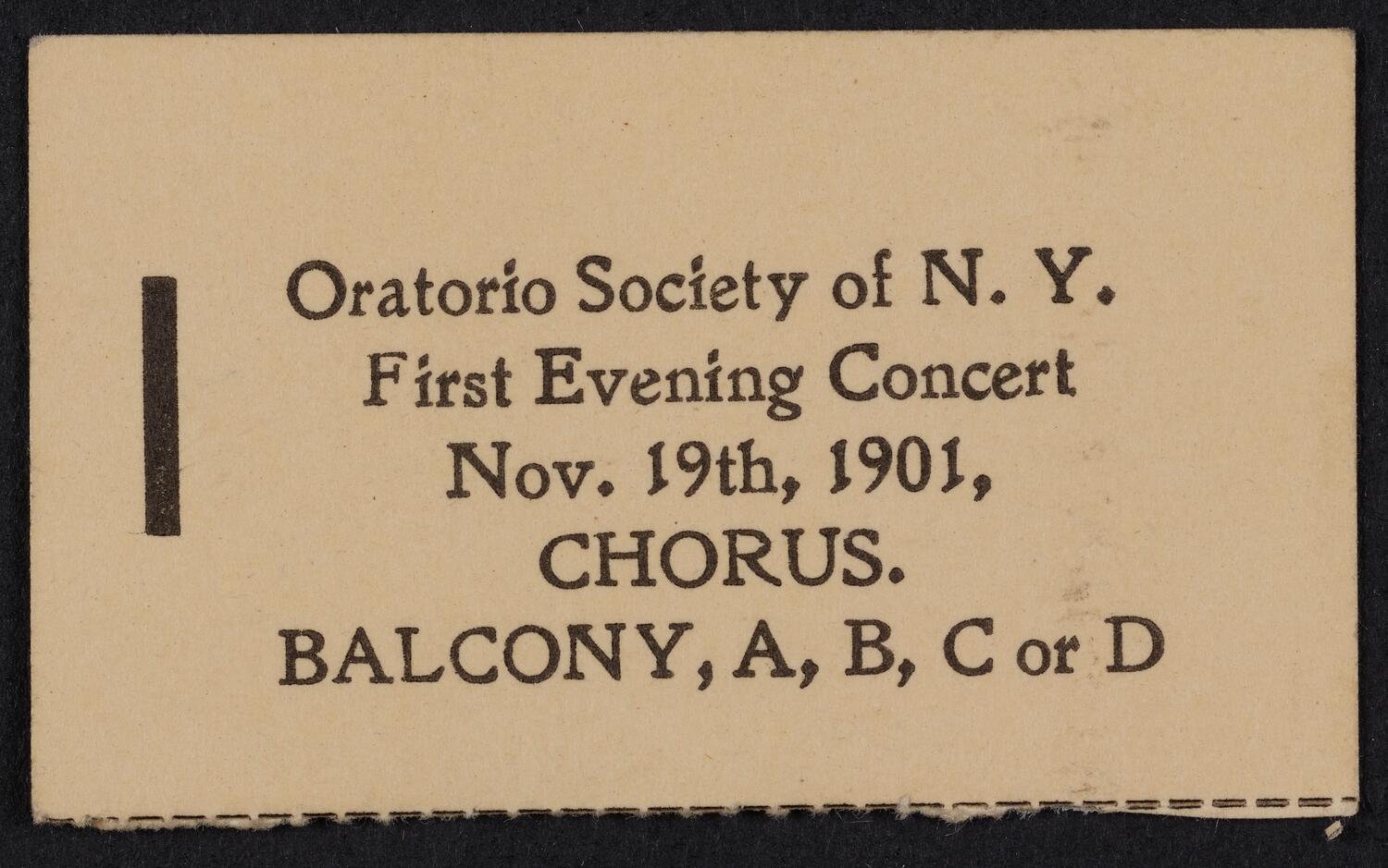 Ticket for Oratorio Society of New York, November 19, 1901 (front)