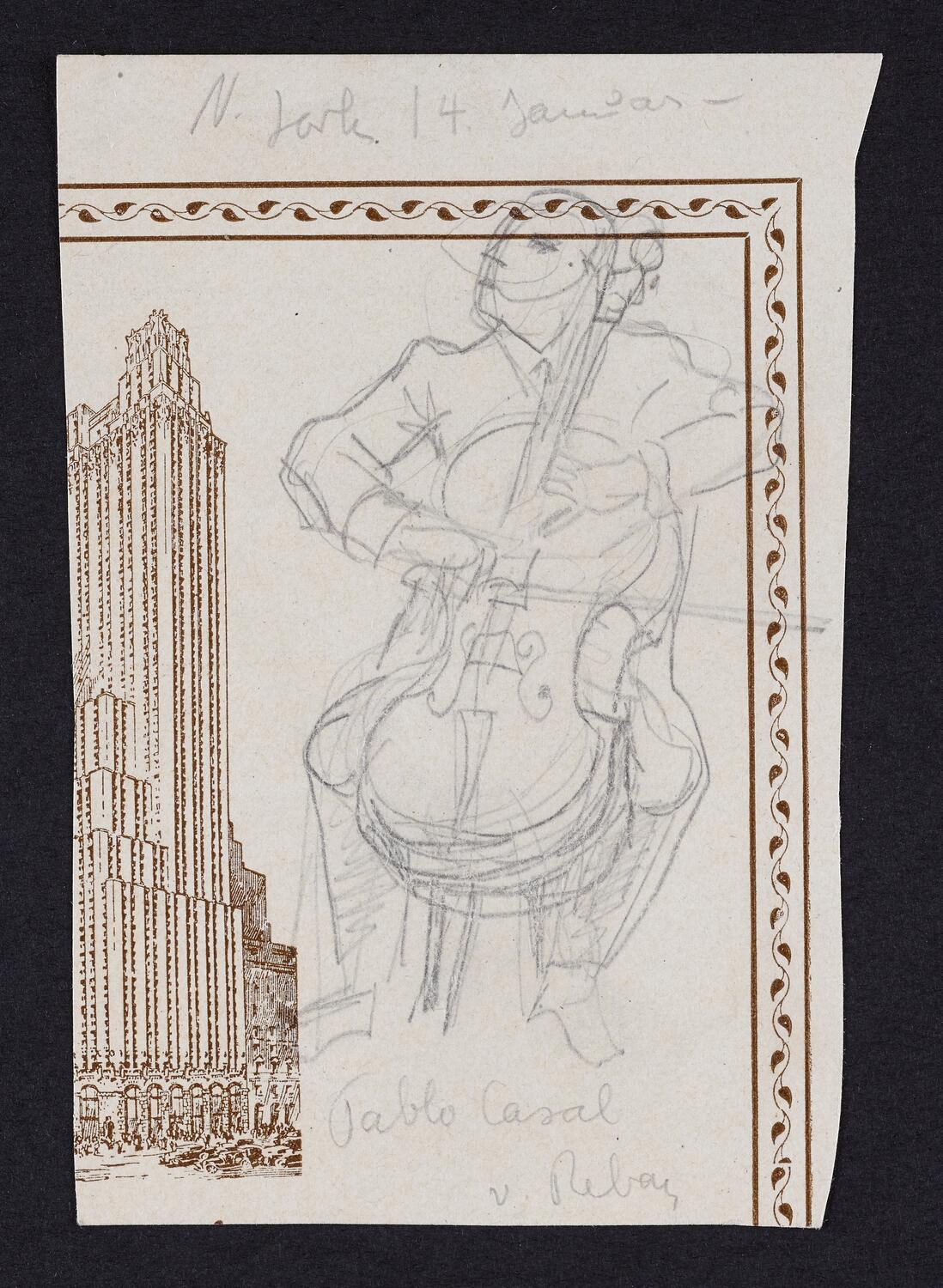 Sketch of Pablo Casals playing the cello