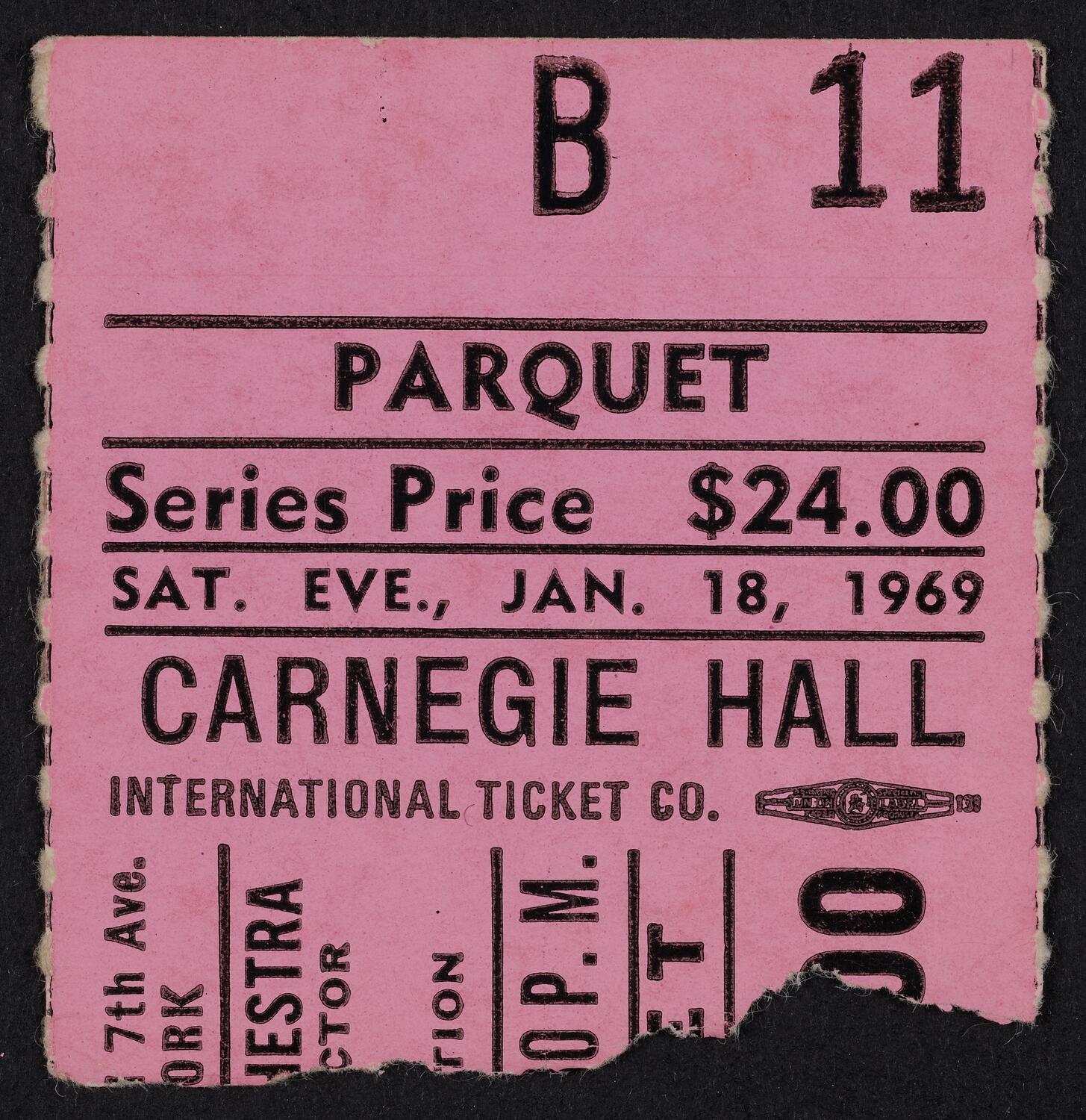 Ticket for Boston Symphony Orchestra, January 18, 1969 (front)