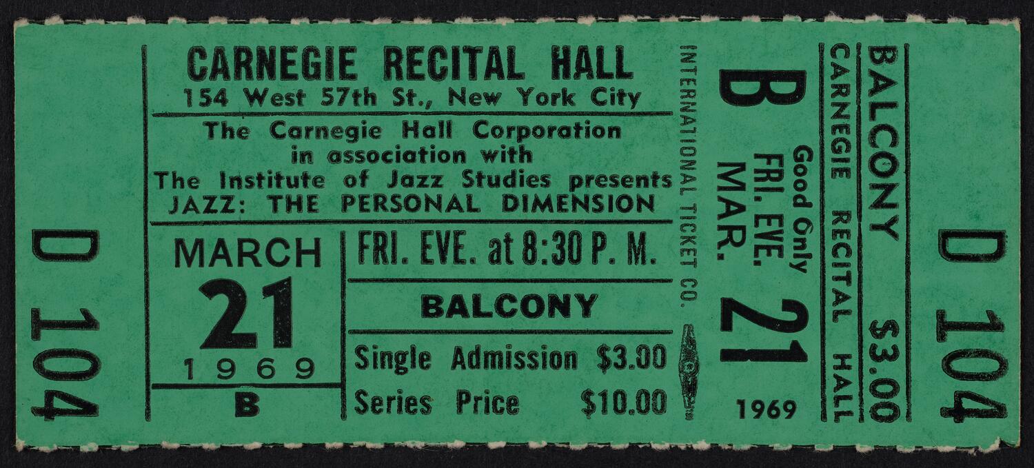 Ticket for Jazz: The Personal Dimension, March 21, 1969 (front)