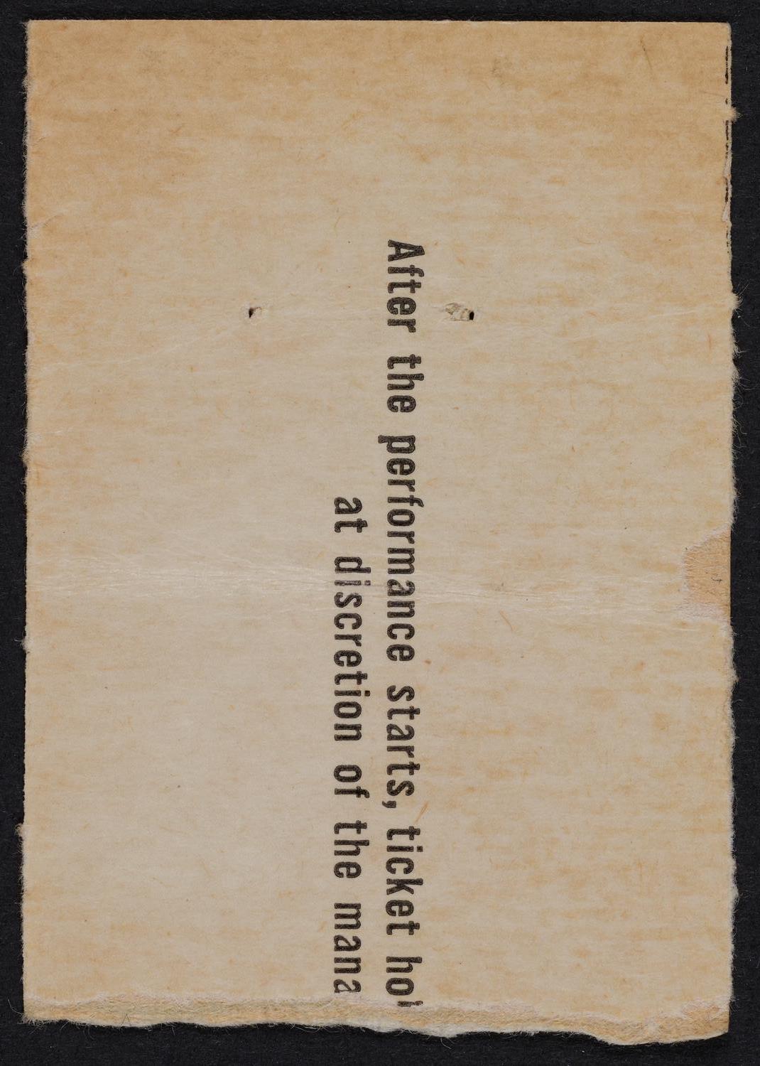 Ticket for New York Philharmonic, May 7, 1960 (back)