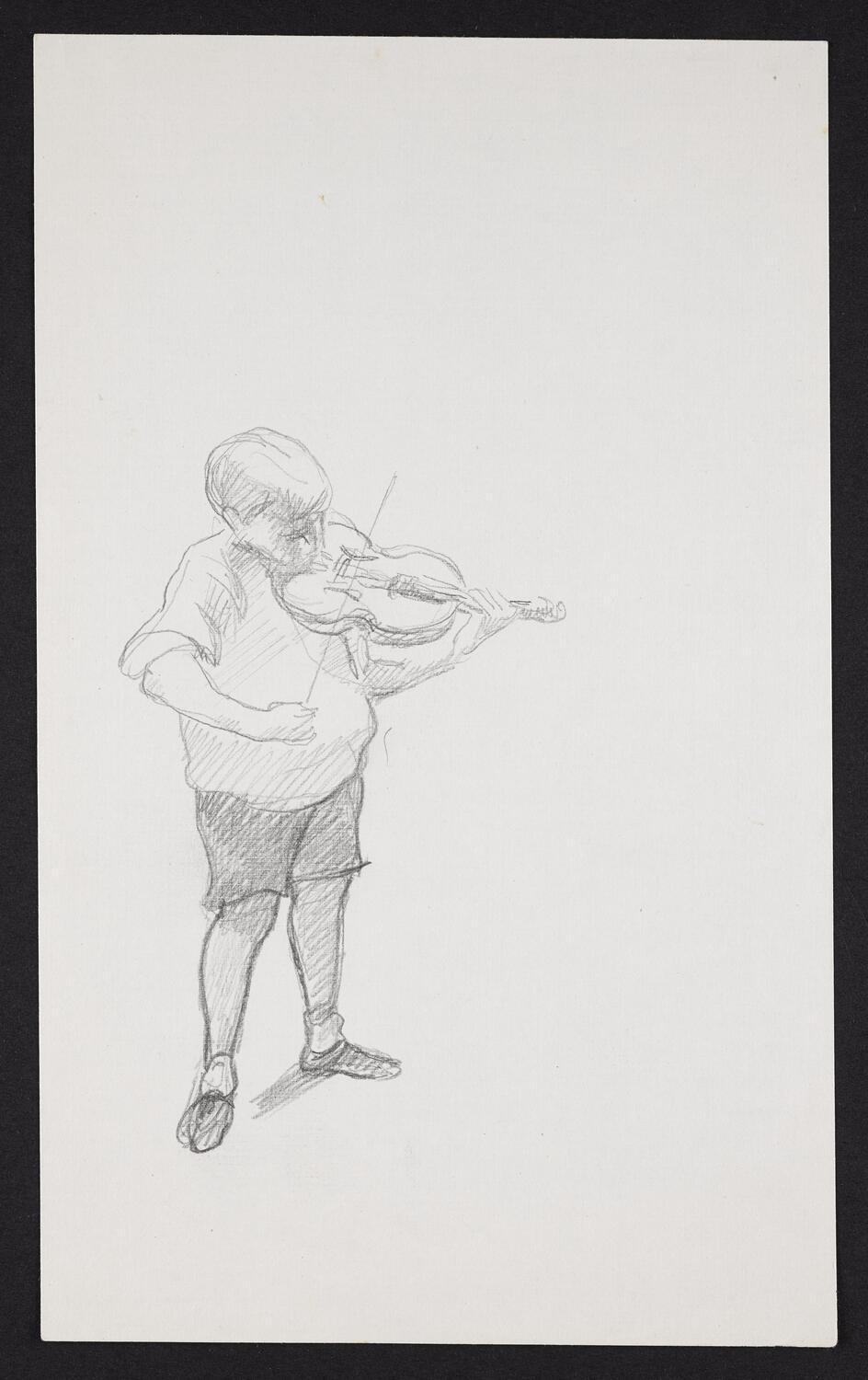 Sketch of Yehudi Menuhin playing the violin facing the viewer