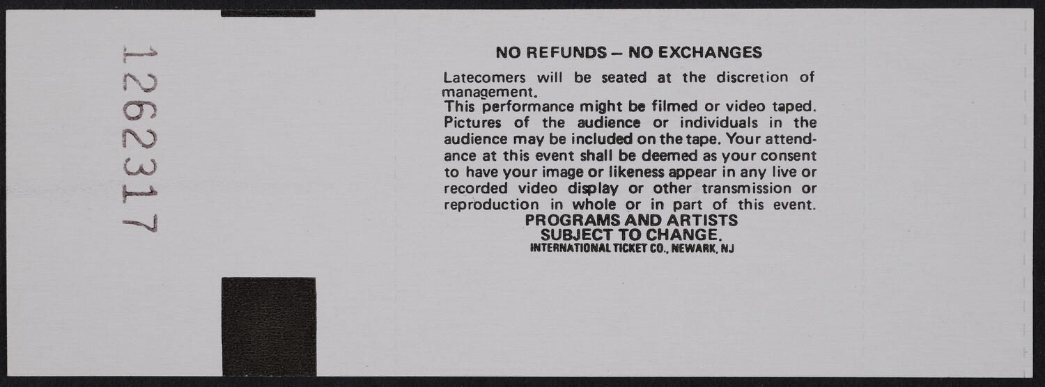 Ticket for Spirituals: Kathleen Battle and Jessye Norman, March 18, 1990 (back)