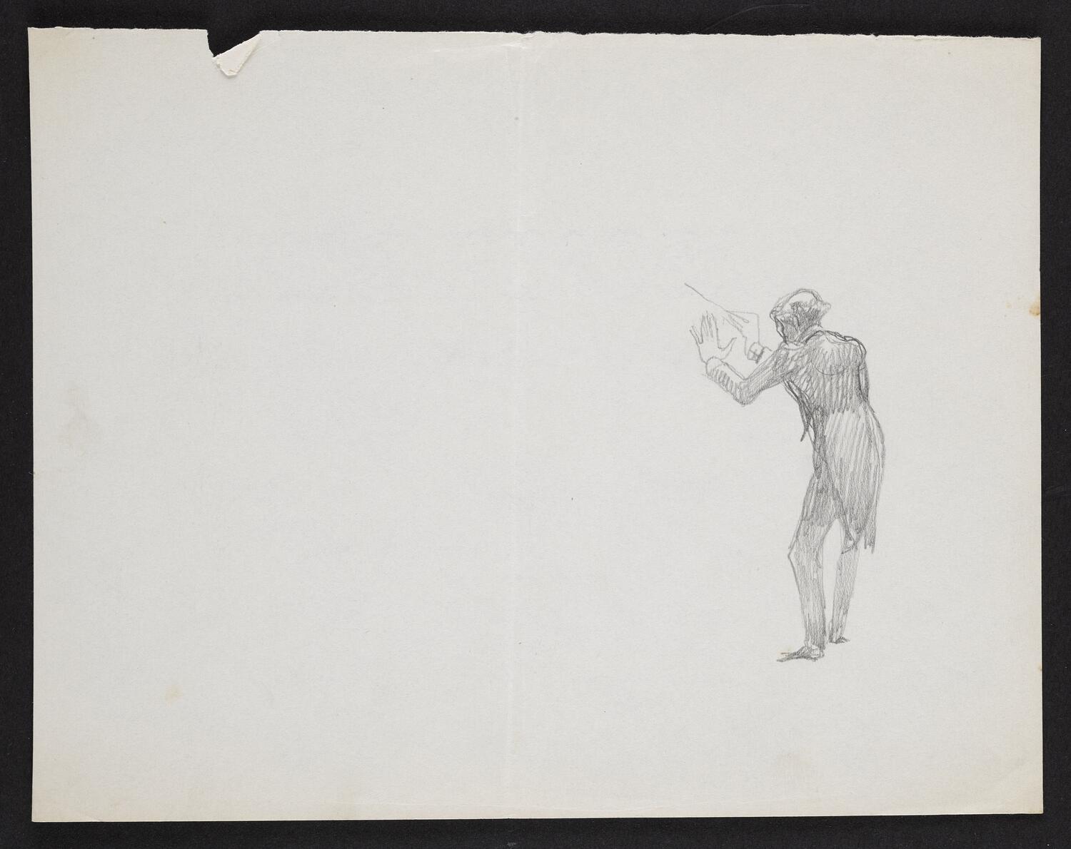 Sketch of Arturo Toscanini conducting with back to the viewer