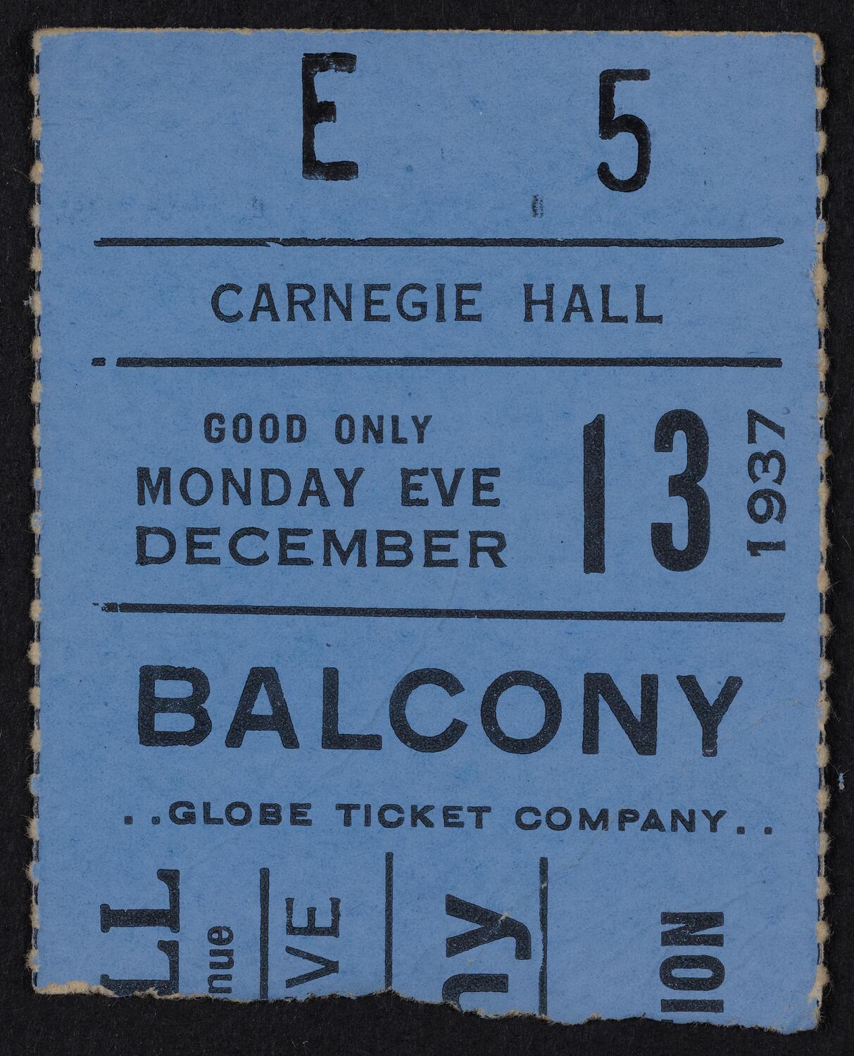 Ticket for National Orchestral Association, December 13, 1937 (front)
