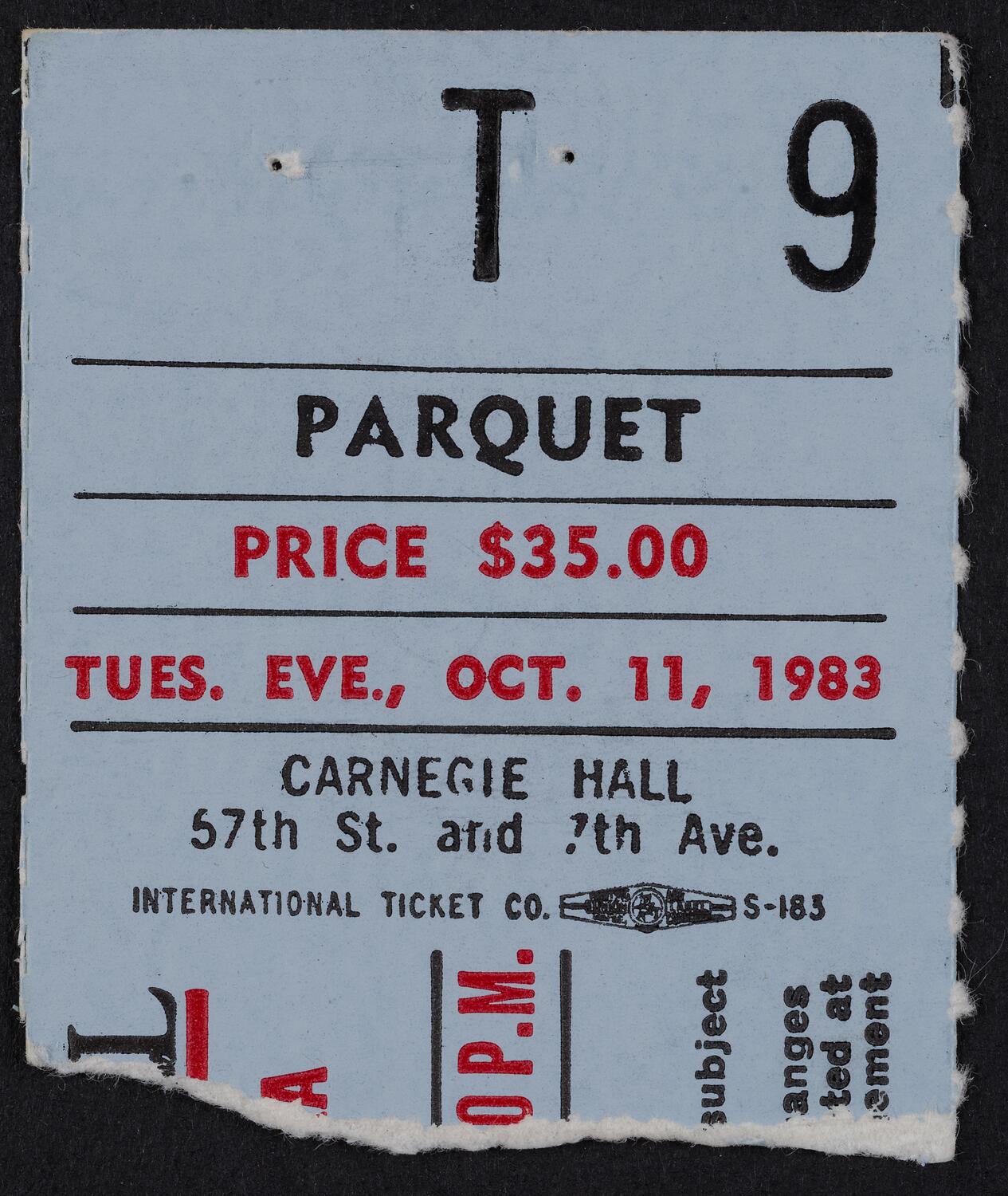 Ticket for Philadelphia Orchestra, October 11, 1983 (front)