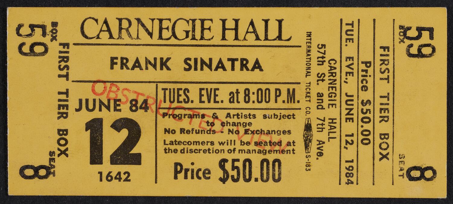 Ticket for Frank Sinatra, June 12, 1984 (front)