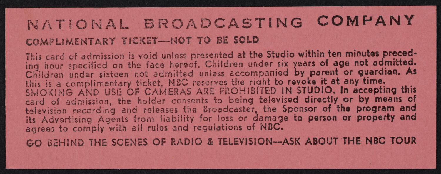 Ticket for the Bell Telephone Hour, June 17, 1957 (back)
