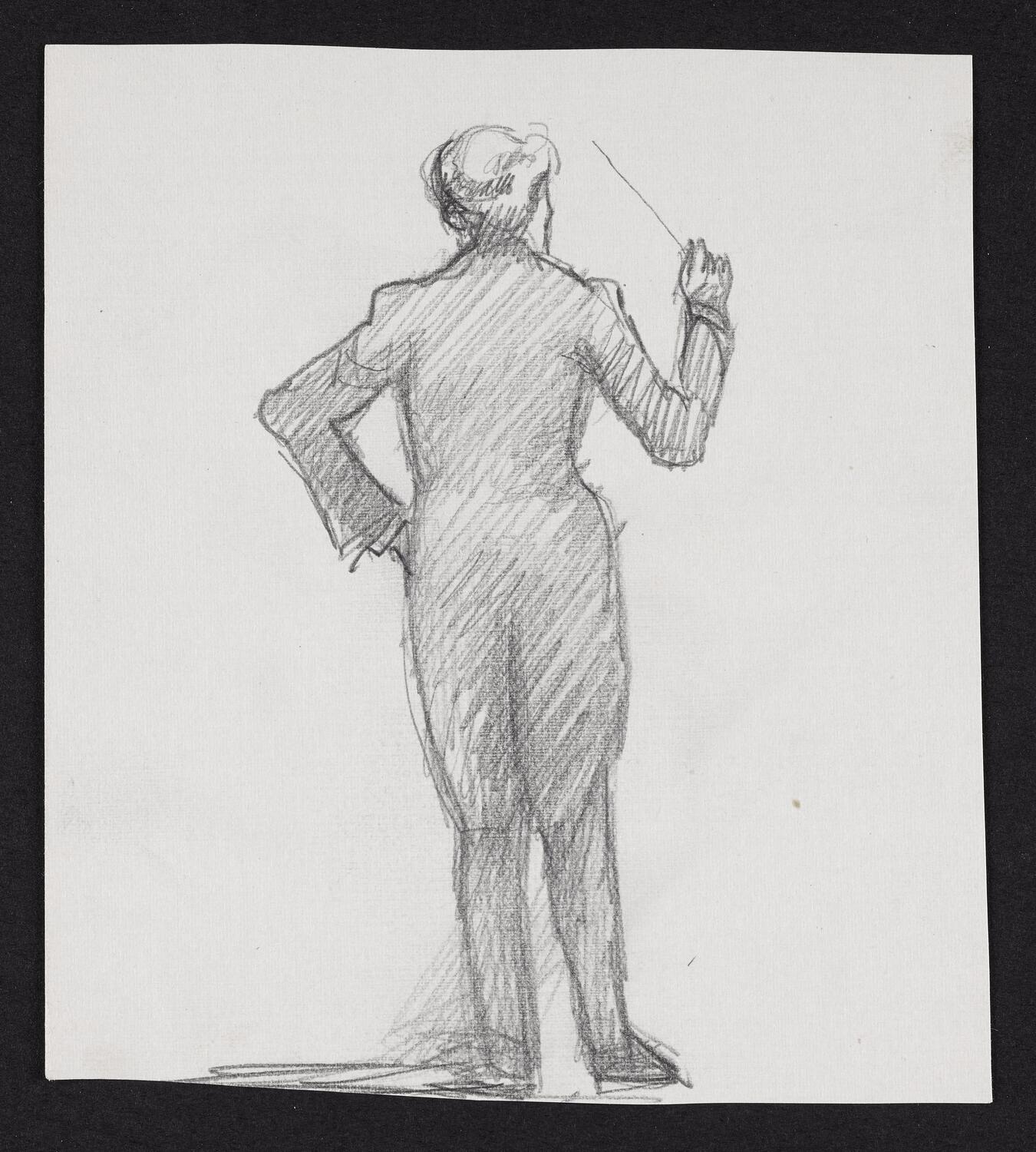 Sketch of figure conducting with back to the viewer