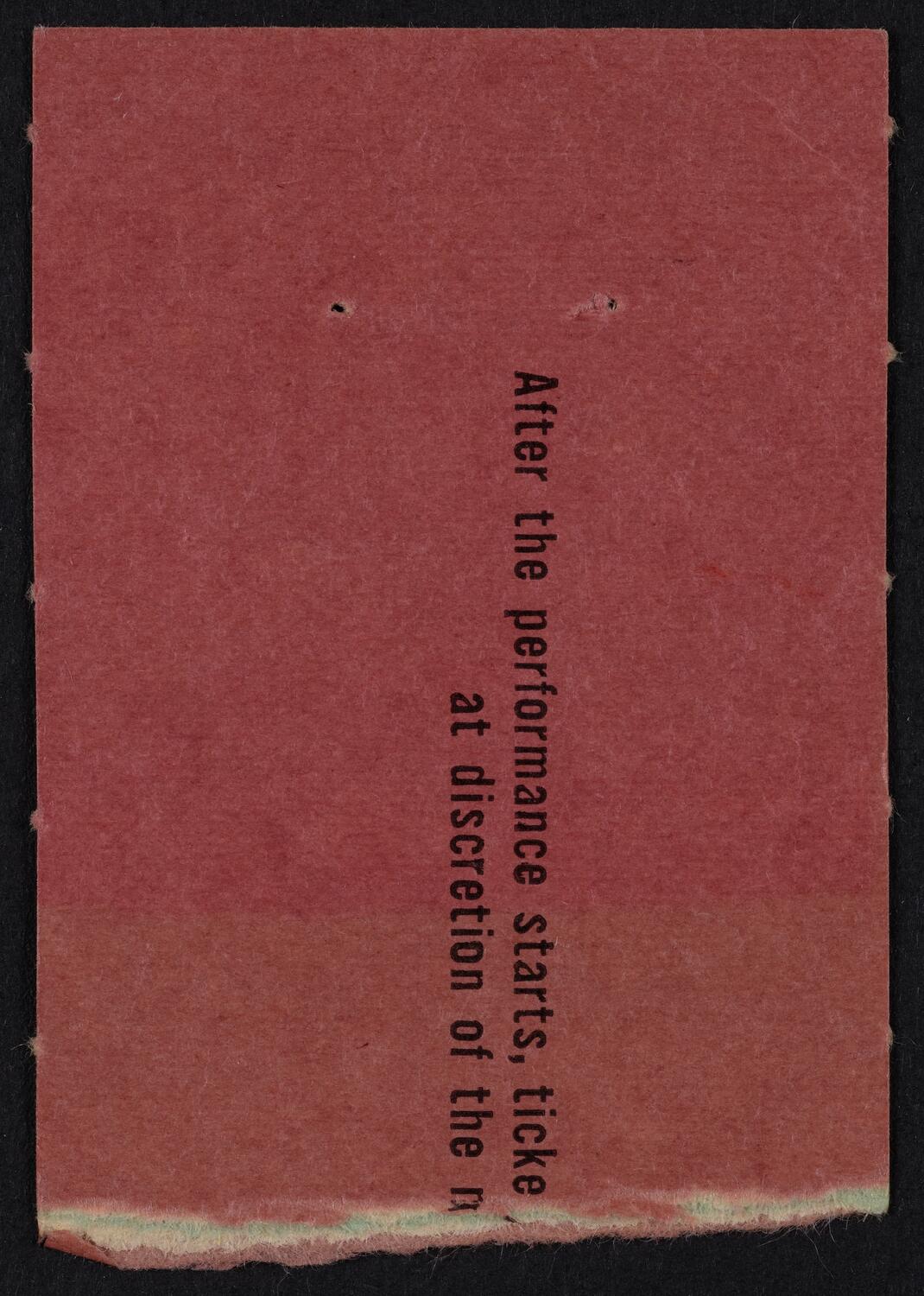 Ticket for New York Philharmonic, October 28, 1961 (back)