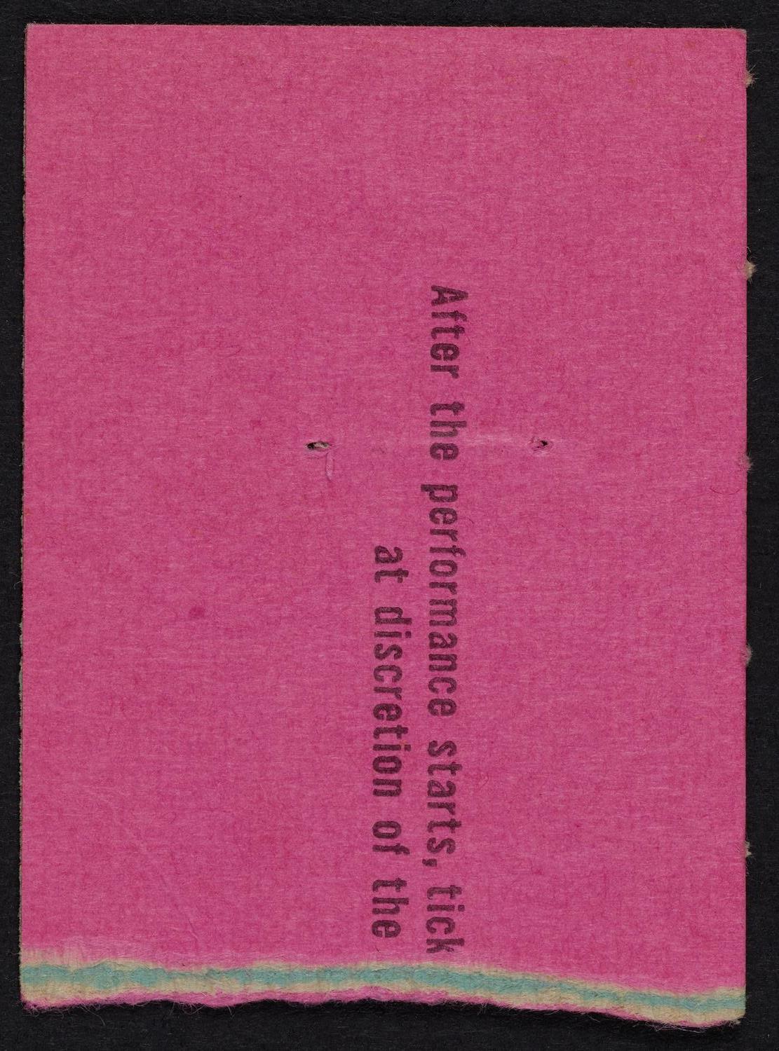 Ticket for New York Philharmonic, October 29, 1960 (back)