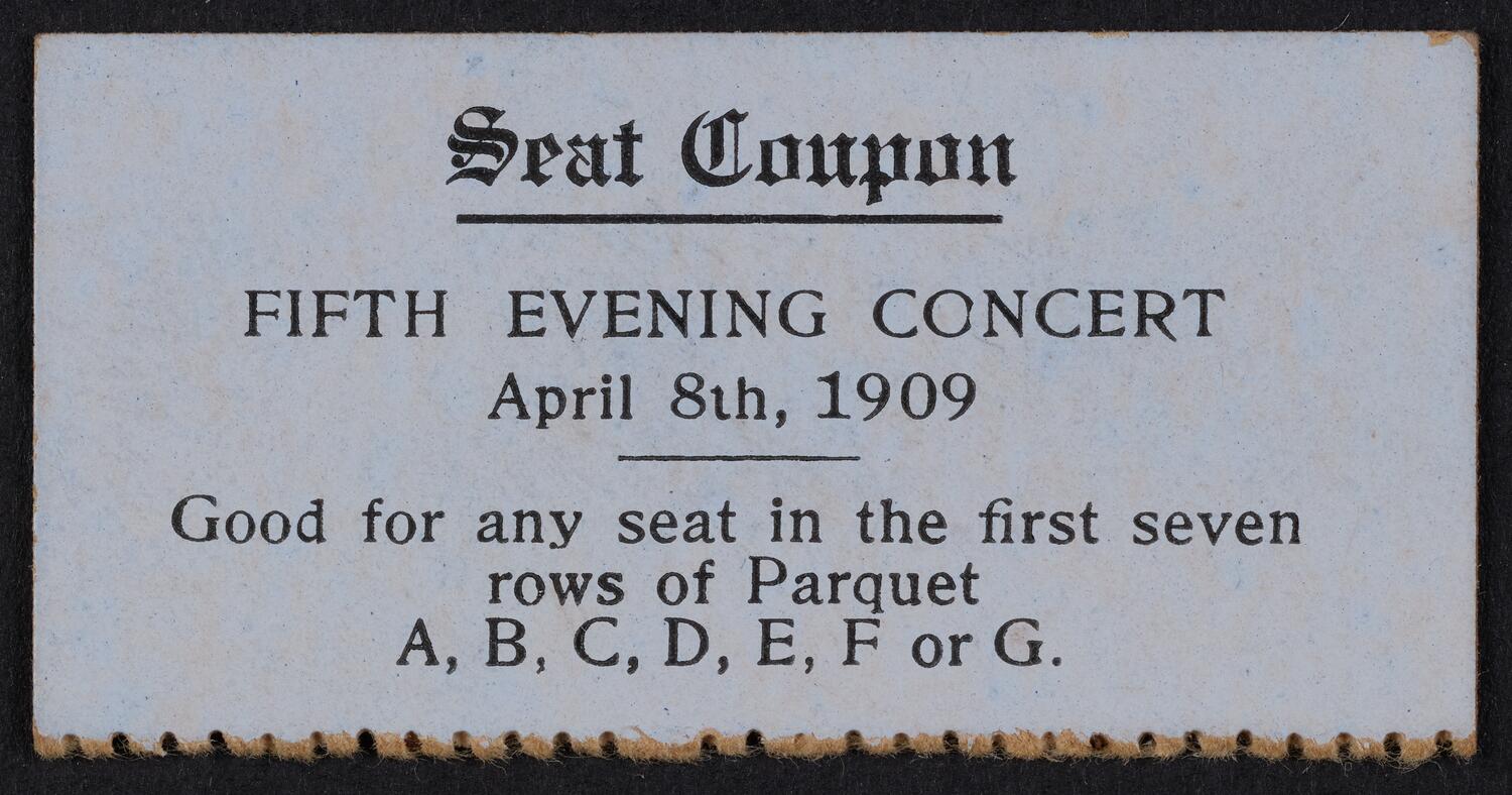 Ticket for Oratorio Society of New York, April 8, 1909 (front)