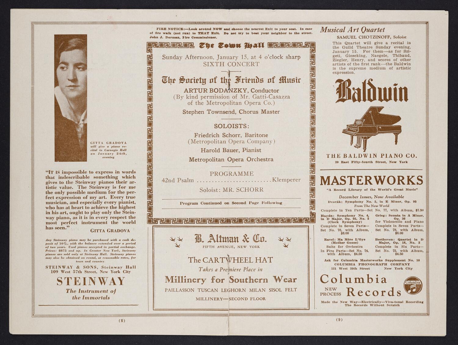 Sketches on concert program page, possibly Artur Bodansky with Metropolitan Opera