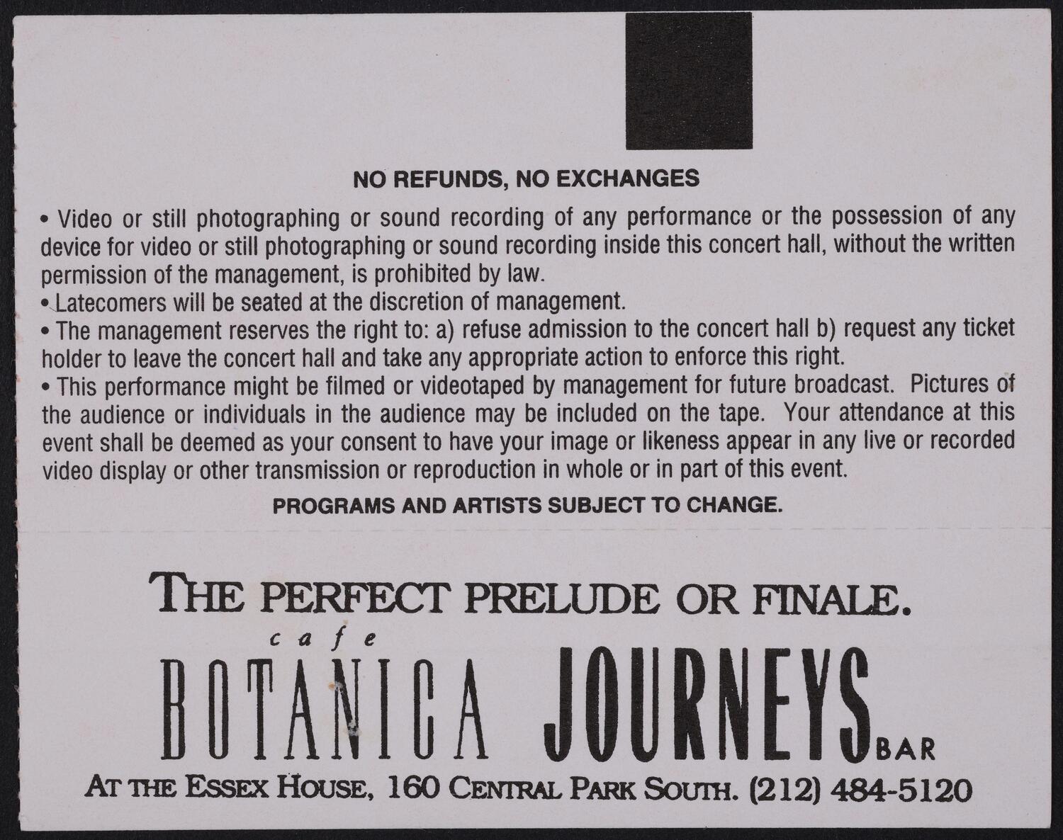Ticket for Earl Wild, October 28, 1994 (back)