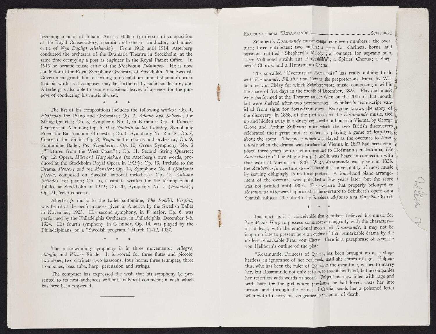 Sketches on concert program pages of Willem Mengelberg