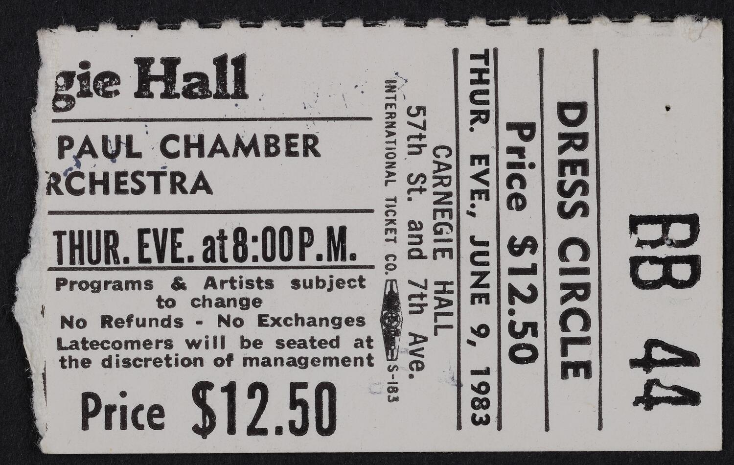 Ticket for Saint Paul Chamber Orchestra, June 9, 1983 (front)
