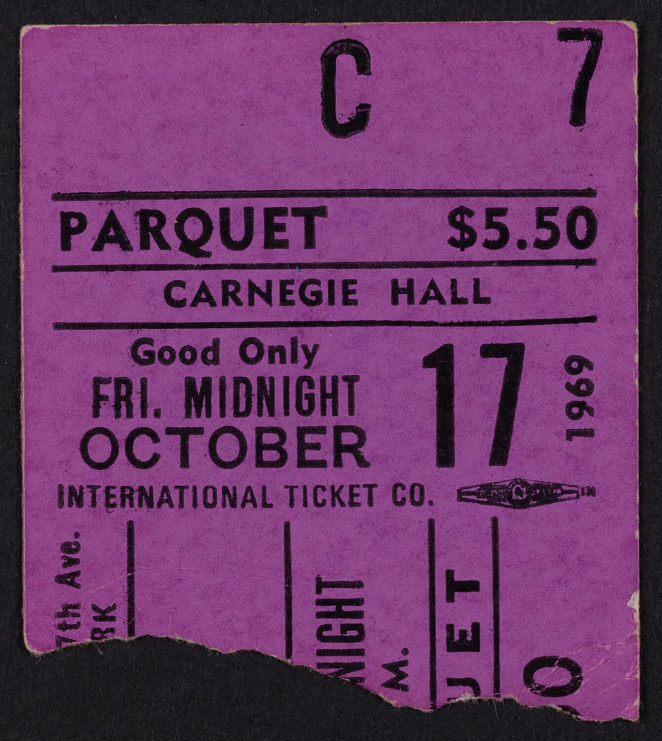 Ticket for Led Zeppelin, October 17, 1969 (front)