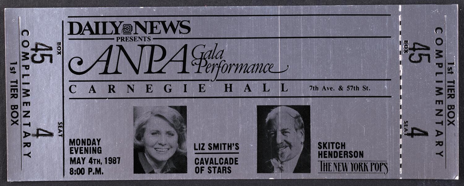 Ticket for ANPA Gala Performance, May 4, 1987 (front)