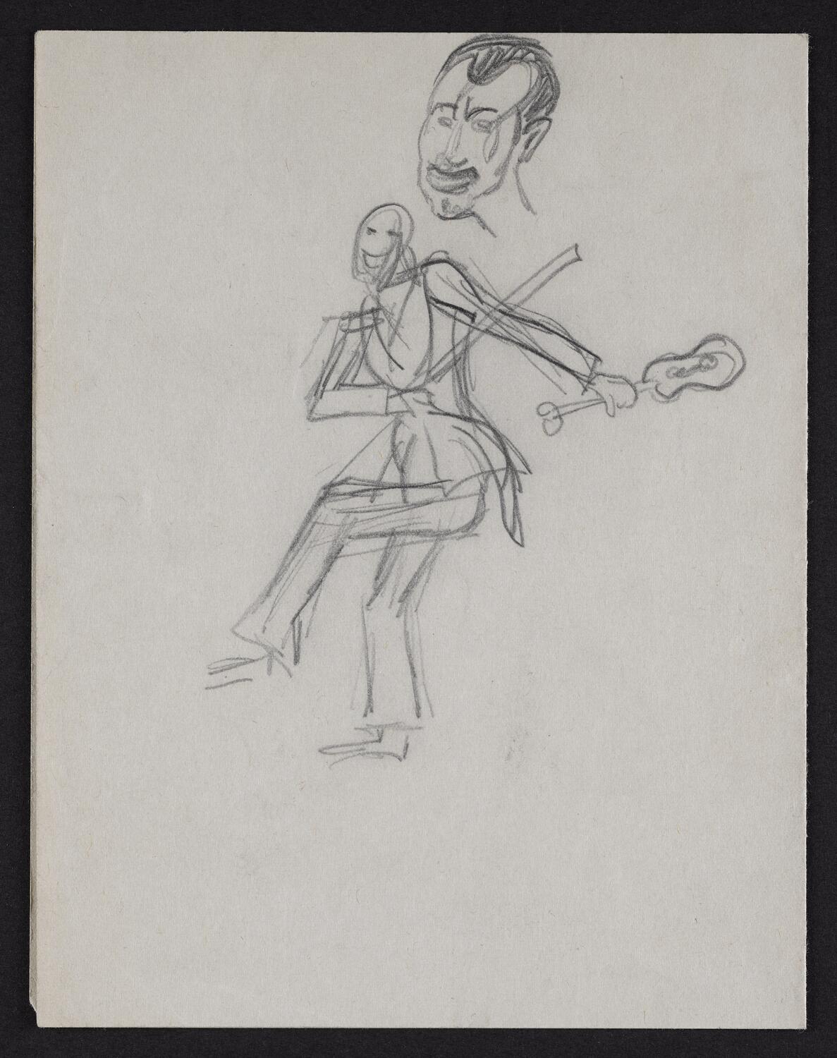 Sketches of figure holding string instrument