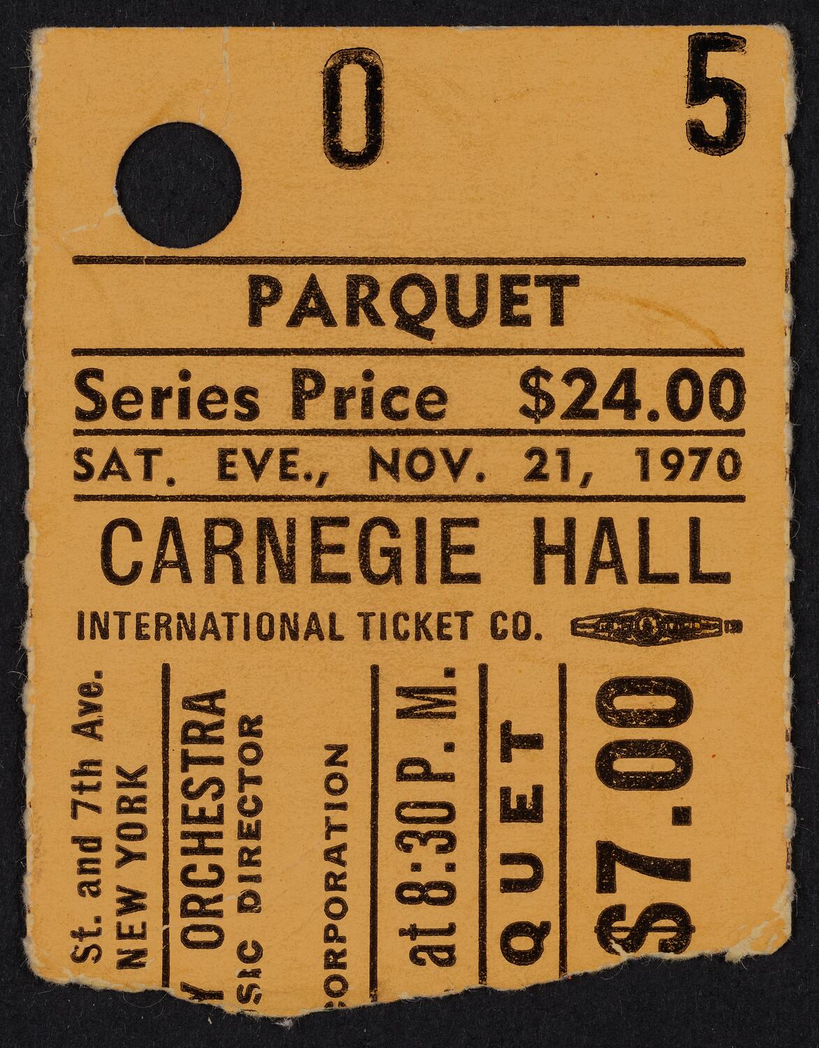 Ticket for Boston Symphony Orchestra, November 21, 1970 (front)