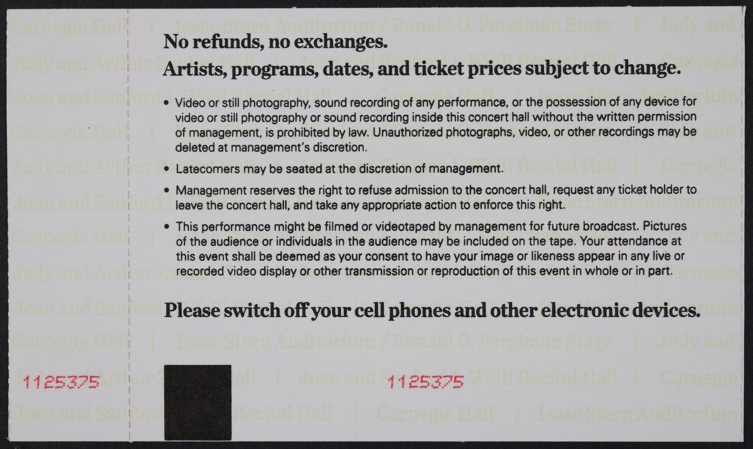 Ticket for Elvis Costello, June 24, 2014 (back)