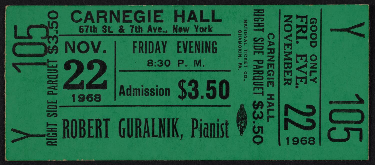 Ticket for Robert Guralnik, November 22, 1968 (front)